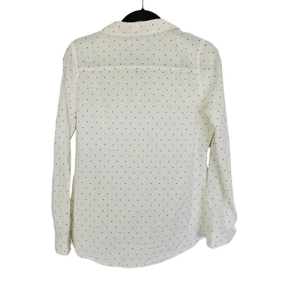 Old Navy Blouse PS Womens White Blue Polka Dot Long Sleeve Collared Button Front - Picture 3 of 4